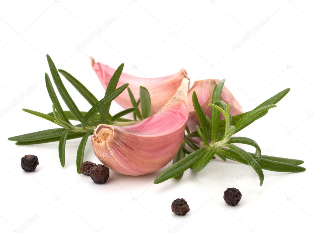 Garlic clove and rosemary leaf