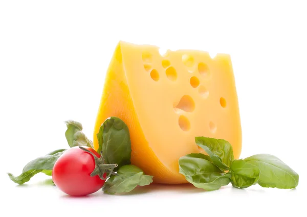 Cheese and basil leaves still life — Stock Photo, Image