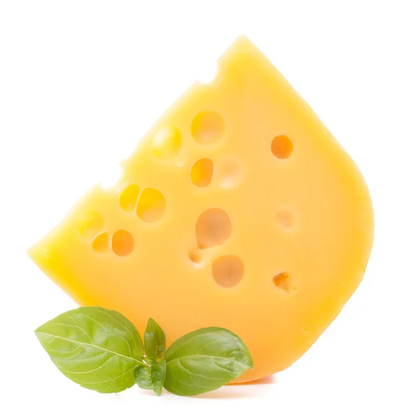 Cheese and basil leaves — Stock Photo, Image