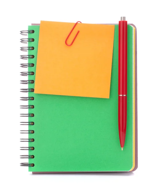 Notebook with notice paper and pen — Stock Photo, Image