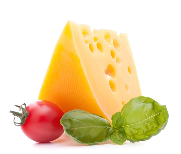 Cheese and basil leaves still life — Stock Photo, Image