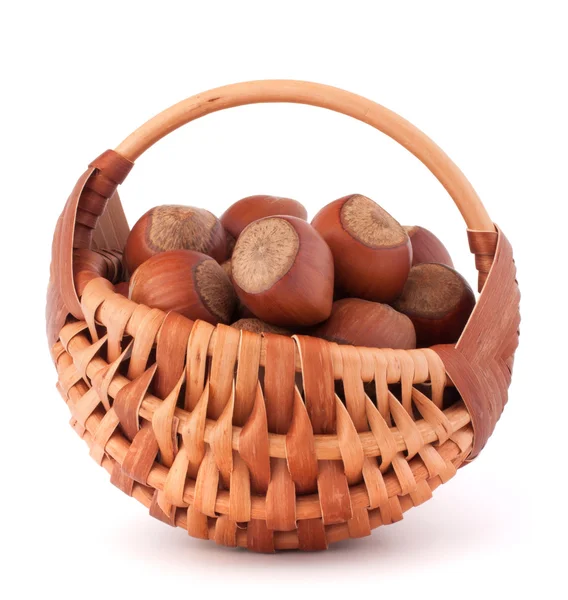 Hazelnuts in wicker basket — Stock Photo, Image