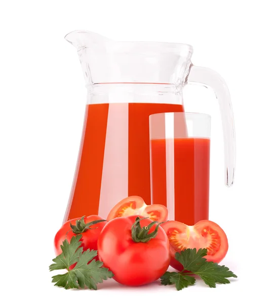 Tomatengemüsesaft im Glaskrug — Stockfoto