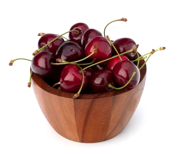 Cherry in wooden bowl — Stock Photo, Image