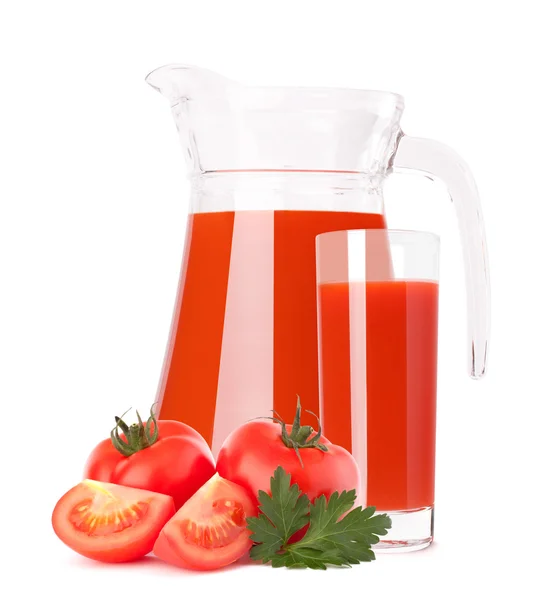 Tomatengemüsesaft im Glaskrug — Stockfoto