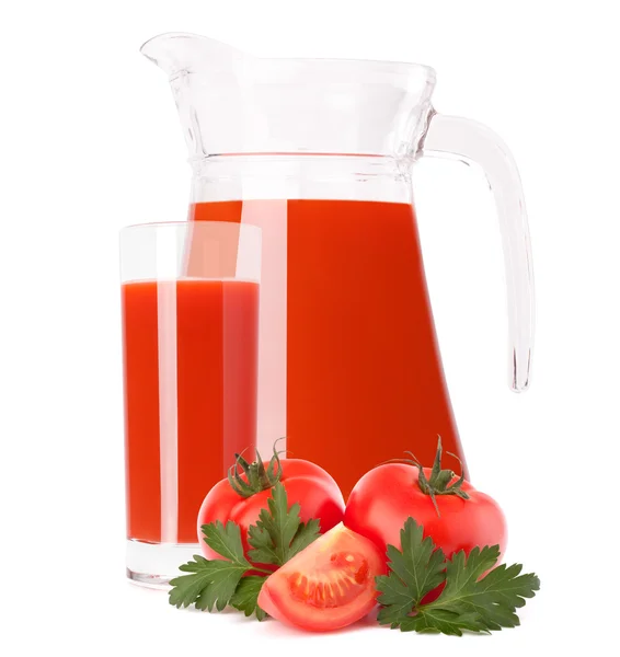 Tomatengemüsesaft im Glaskrug — Stockfoto
