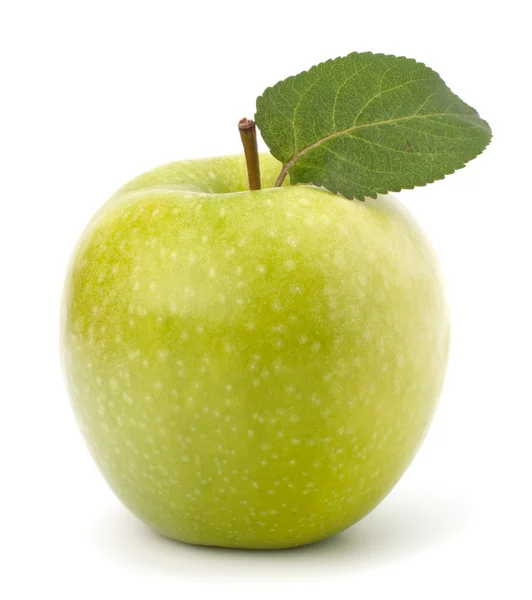 Sweet green apple with leaf — Stock Photo, Image