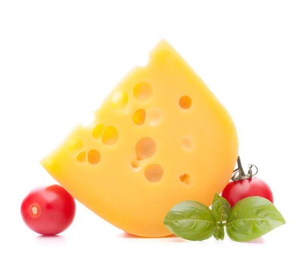 Cheese and basil leaves — Stock Photo, Image