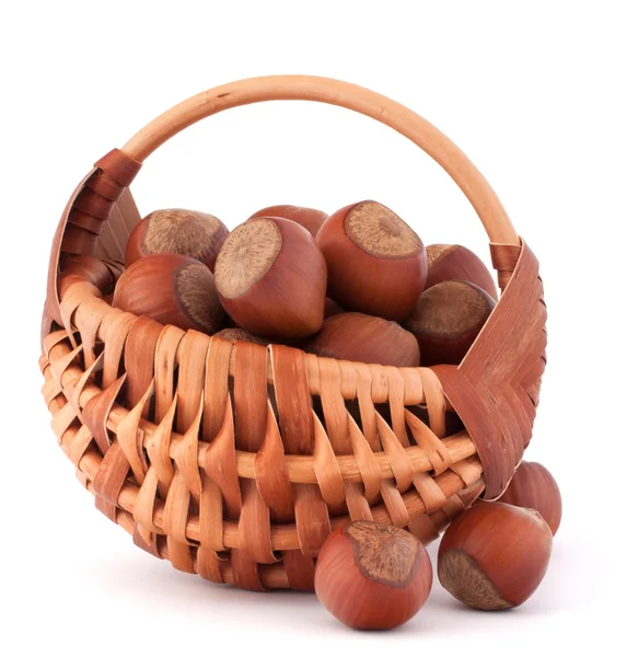 Hazelnuts in wicker basket — Stock Photo, Image