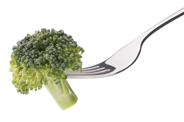 Broccoli su forchetta isolati su fondo bianco ritaglio. Sano ea — Foto Stock