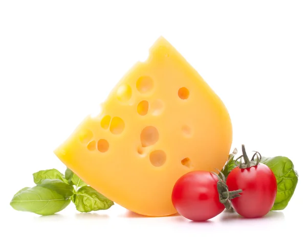 Cheese and basil leaves still life — Stock Photo, Image