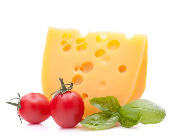 Cheese and basil leaves — Stock Photo, Image