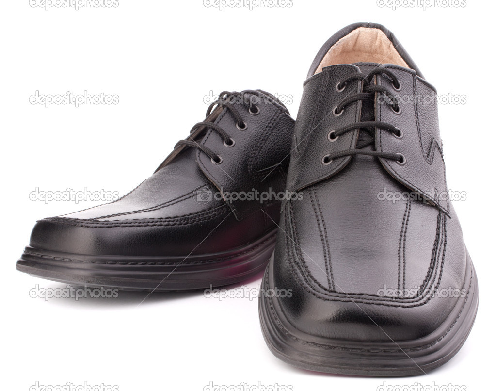 Black glossy mans shoes with shoelaces