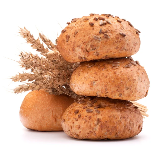 Hamburger bun or roll and wheat ears bunch cutout — Stock Photo, Image