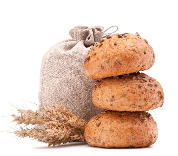 Meal sack, bread rolls and ears bunch still life cutout — Stock Photo, Image