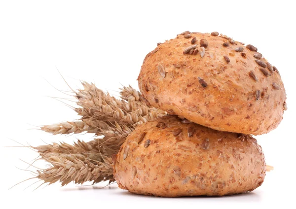 Hamburger bun or roll and wheat ears bunch cutout — Stock Photo, Image