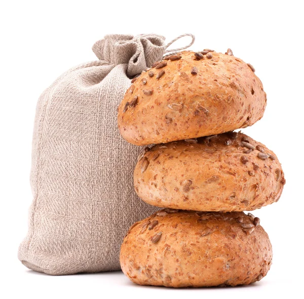 Meal sack and bread rolls still life cutout — Stock Photo, Image