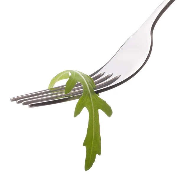 Rucola salad on fork — Stock Photo, Image