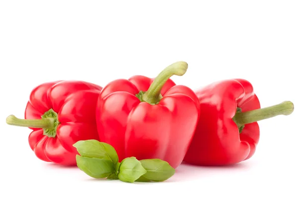 Sweet red pepper and basil leaves still life — Stock Photo, Image