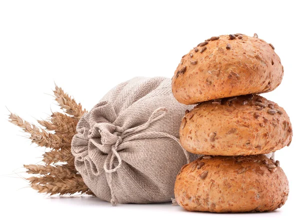 Meal sack, bread rolls and ears bunch still life cutout — Stock Photo, Image