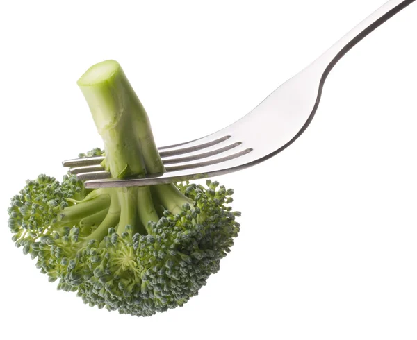 Broccoli on fork isolated on white background cutout. — Stock Photo, Image