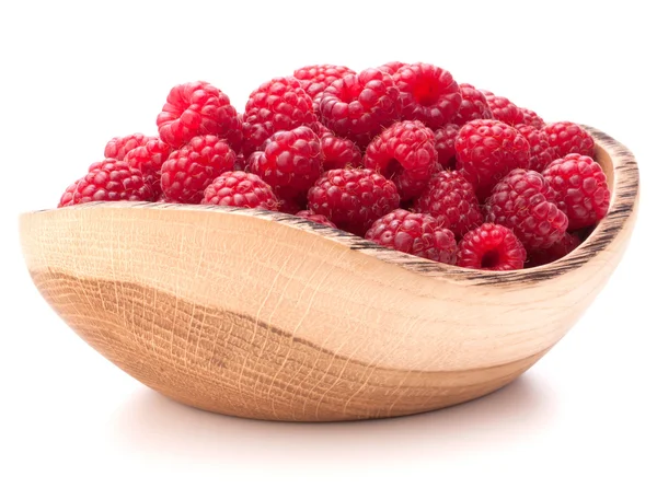 Raspberries in wooden bowl — Stock Photo, Image