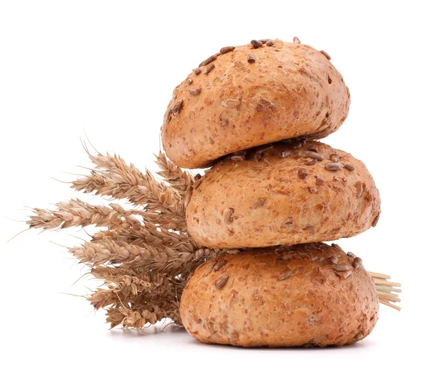 Hamburger bun or roll and wheat ears bunch cutout — Stock Photo, Image