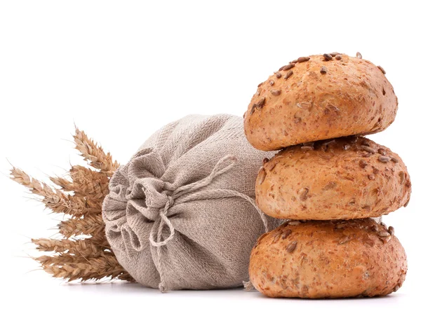 Meal sack, bread rolls and ears bunch still life cutout — Stock Photo, Image