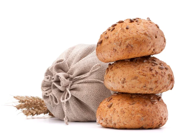 Meal sack, bread rolls and ears bunch still life cutout — Stock Photo, Image