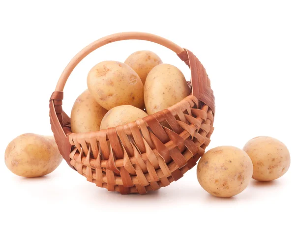 Potato tuber in wicker basket isolated on white background — Stock Photo, Image