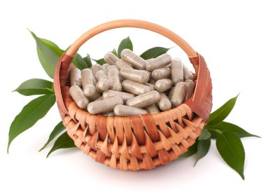 bitkisel ilaç kapsül'sepet içinde.