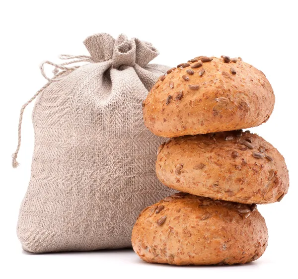 Meal sack and bread rolls still life cutout — Stock Photo, Image