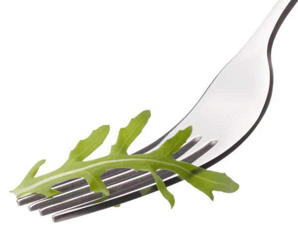 Fresh rucola salad on fork — Stock Photo, Image