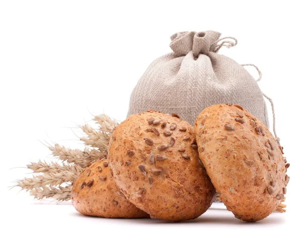 Meal sack, bread rolls and ears bunch still life cutout — Stock Photo, Image