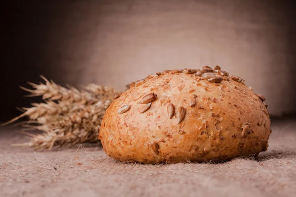 Loaf of bread and wheat ears still life — Stock Photo, Image