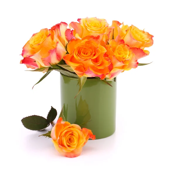 Orange rose bouquet in vase — Stock Photo, Image