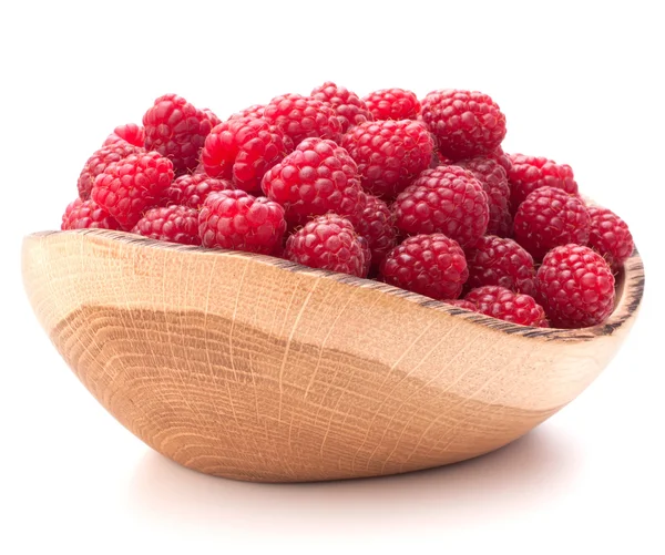 Raspberries in wooden bowl — Stock Photo, Image