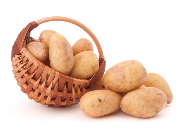 Potato tuber in wicker basket isolated on white background — Stock Photo, Image