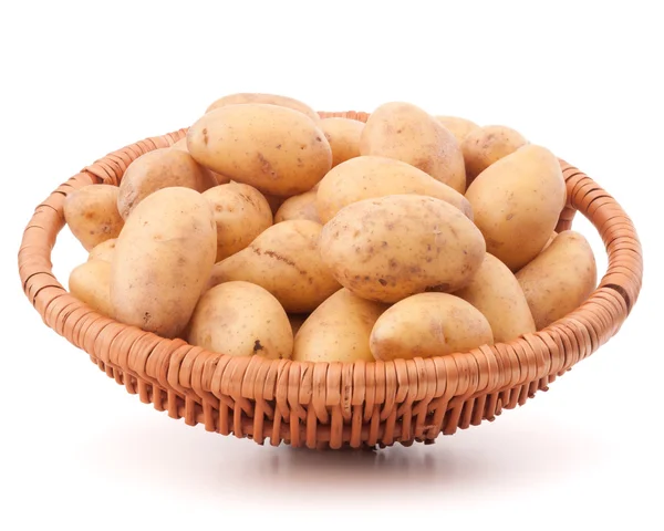 Potato tuber in wicker basket isolated on white background — Stock Photo, Image