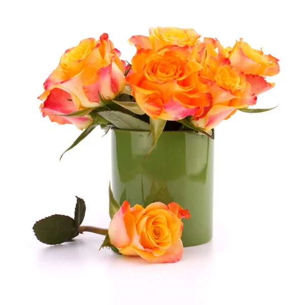 Oranžové růže kytice ve váze — Stock fotografie