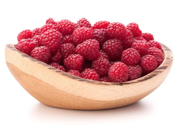 Raspberries in wooden bowl — Stock Photo, Image