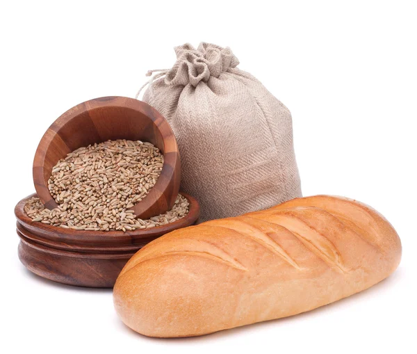 Bread, flour sack and grain — Stock Photo, Image