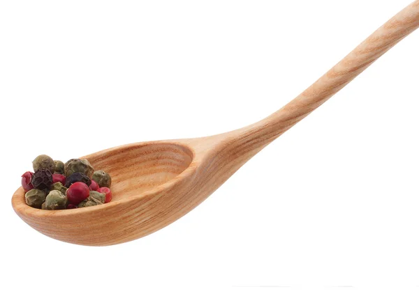 Mezcla de condimento de pimienta en cuchara de madera — Foto de Stock