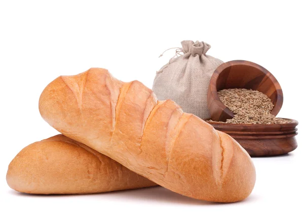 Chléb, pytel mouky a obilí — Stock fotografie