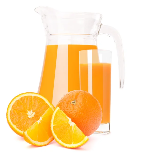 Suco de laranja em jarro de vidro — Fotografia de Stock