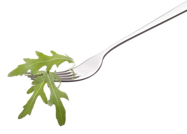 Salada de rúcula fresca em garfo — Fotografia de Stock