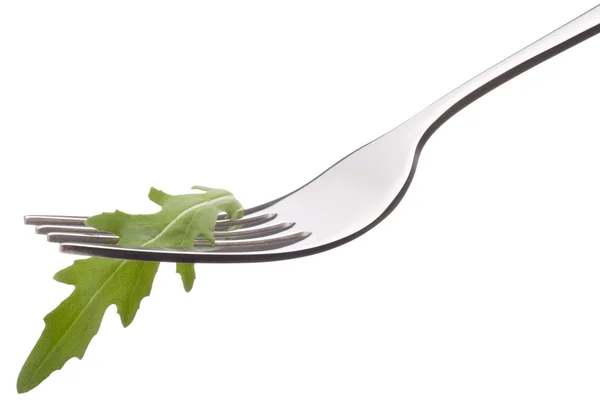 Fresh rucola  salad on fork — Stock Photo, Image