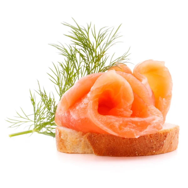Sandwich or canape with salmon on white background  cutout — Stock Photo, Image