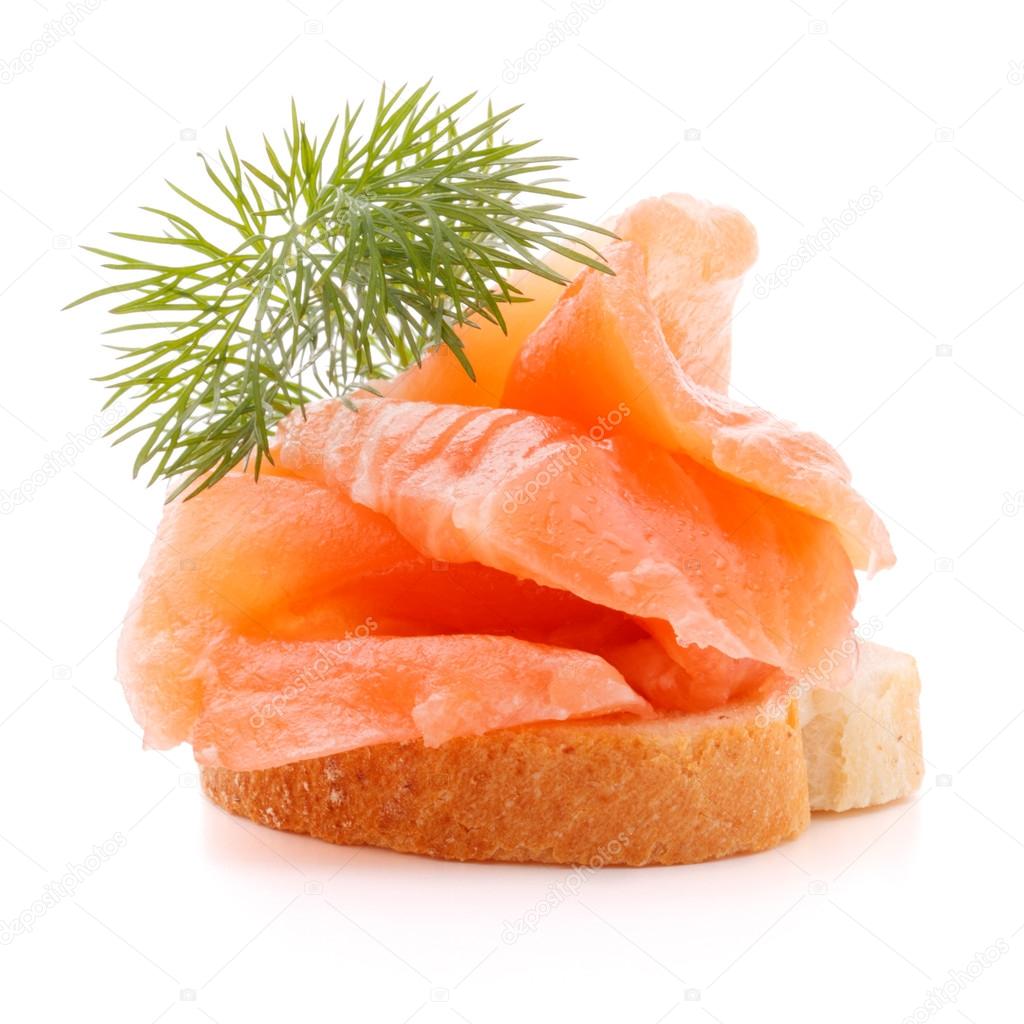 sandwich or canape with salmon on white background  cutout 
