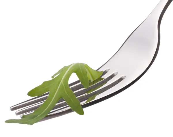 Taze rucola salata çatalı üzerinde — Stok fotoğraf